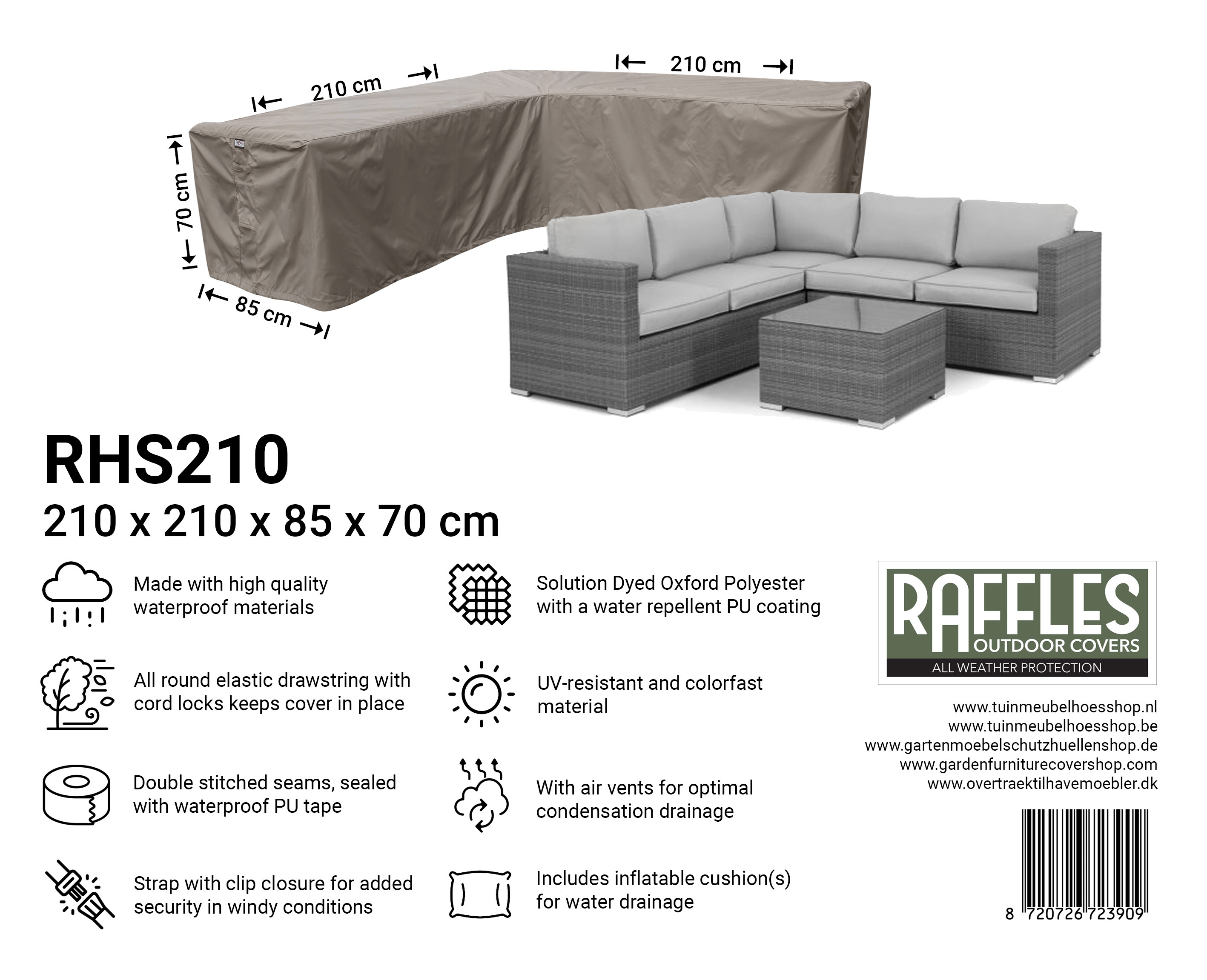 Dække til lille L formet loungesofa 210 x 210 x 85 H: 70 cm