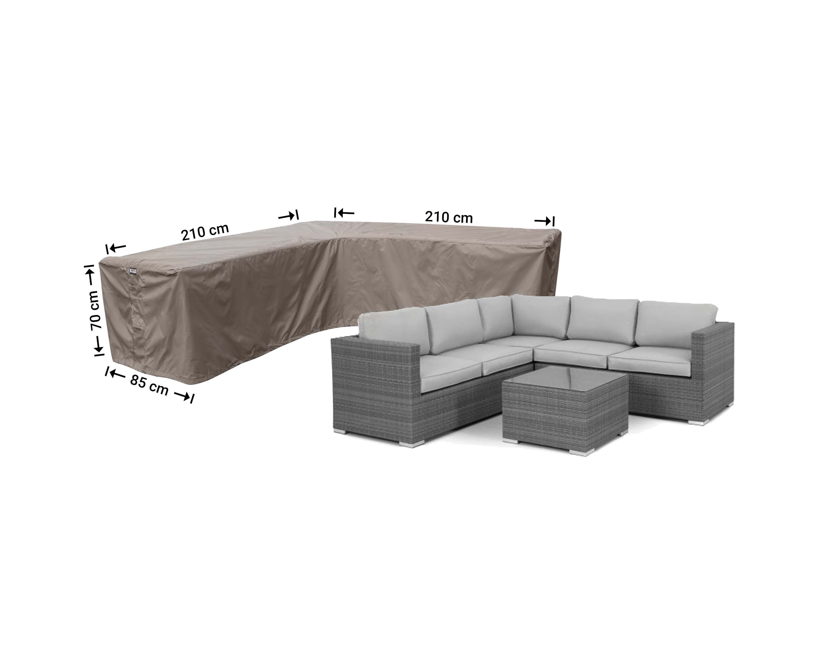 Dække til lille L formet loungesofa 210 x 210 x 85 H: 70 cm